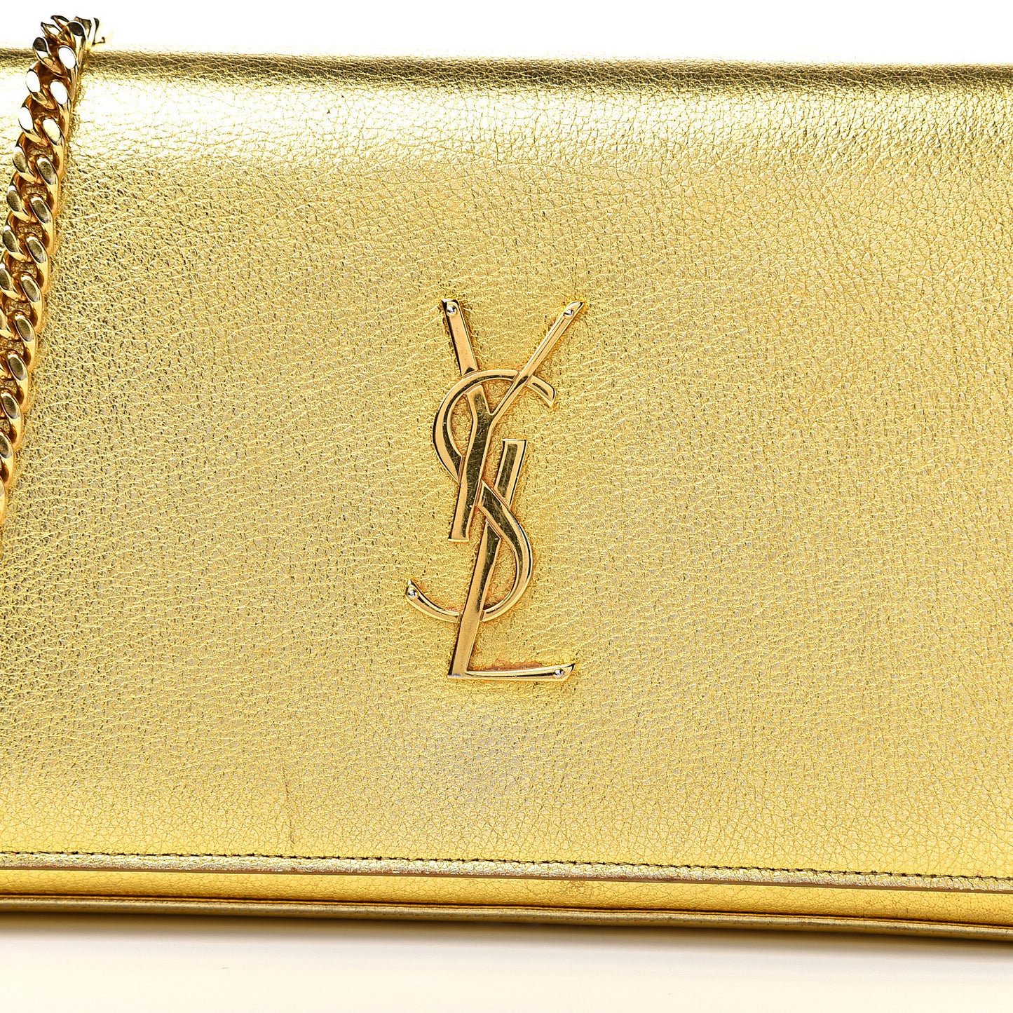 Metallic Calfskin Monogram Chain Wallet Gold