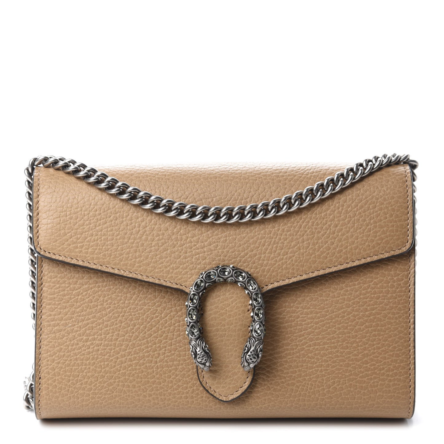 Dollar Calfskin Crystal Mini Dionysus Chain Wallet Natural Tan Black Diamond