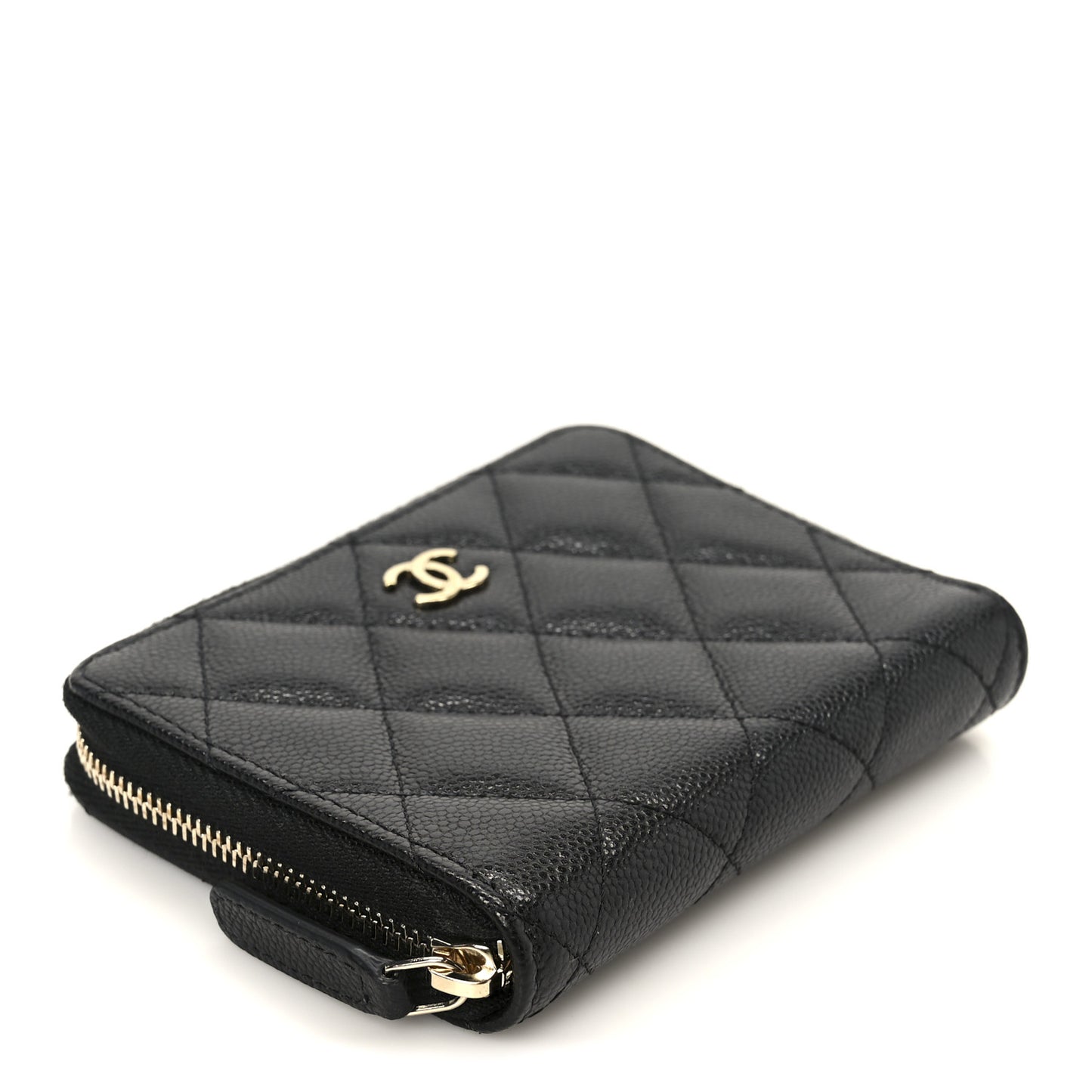 Caviar Quilted Small Zip Around Wallet Black