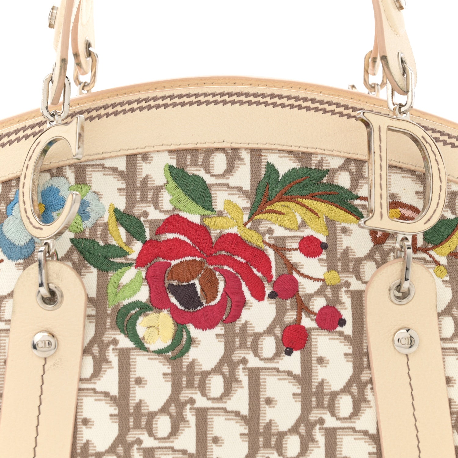 Christian Dior Monogram Vintage Flowers Frame Satchel Beige 8 of 14