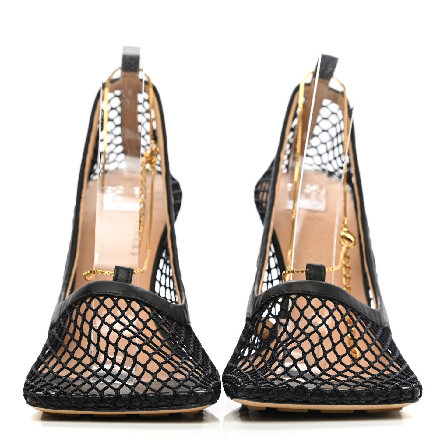 Mesh Calfskin Chain Stretch Pumps 37.5 Black