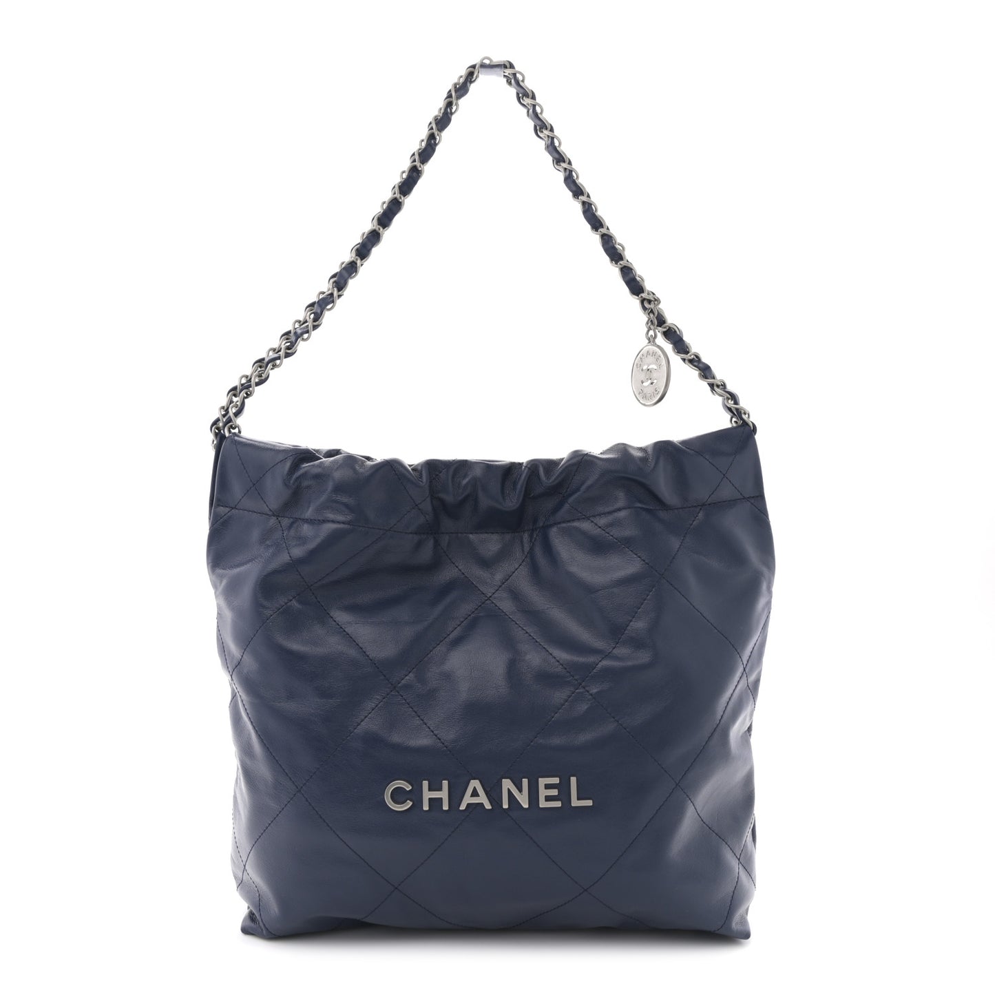 Shiny Calfskin Quilted Small Chanel 22 Navy