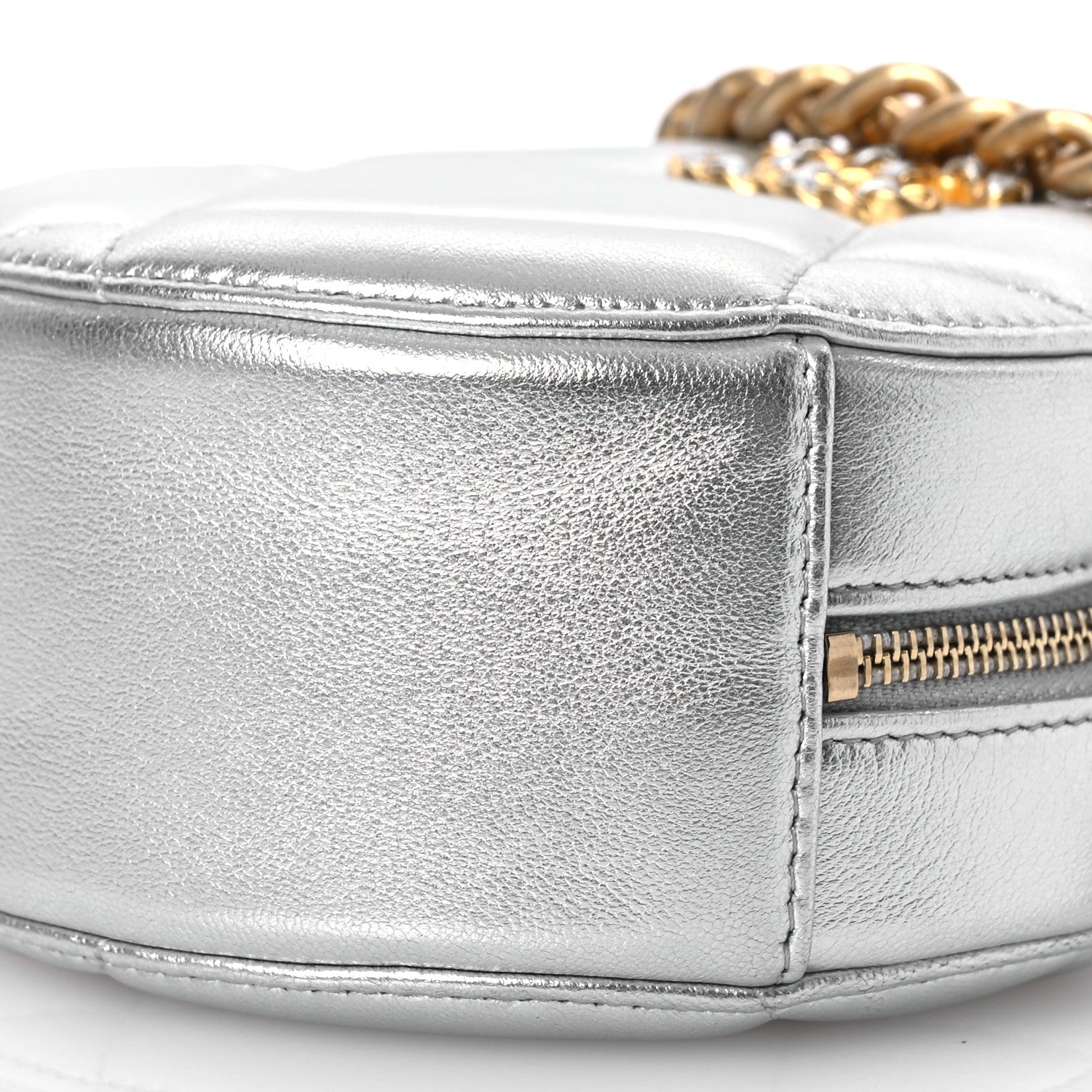 Chanel Metallic Lambskin Quilted Chanel 19 Round Clutch With Chain Silver 10 of 12