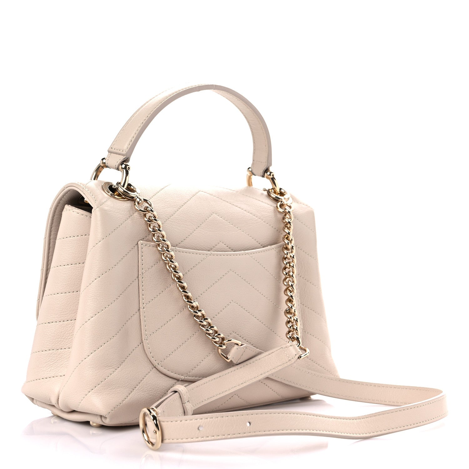 Chanel Grained Calfskin Small Chevron Chic Top Handle Flap Beige 3 of 17