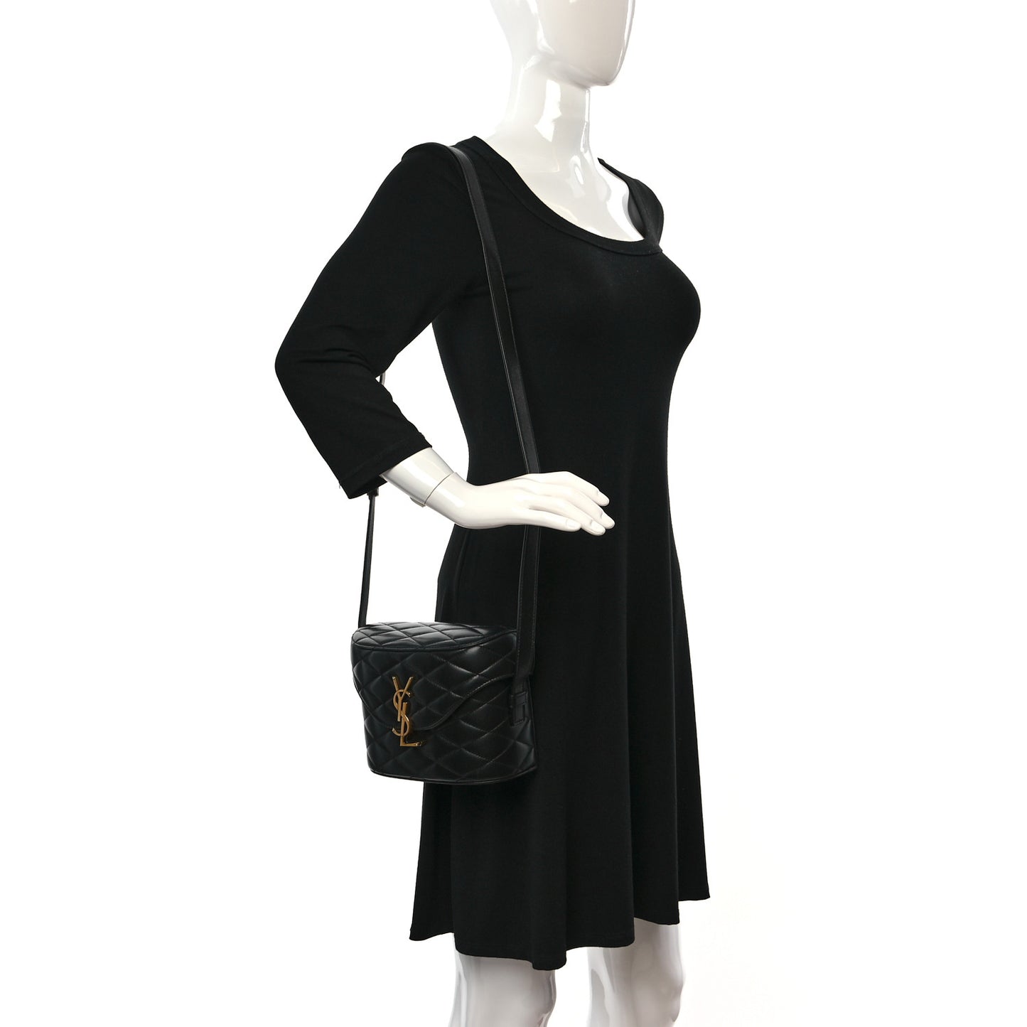 Lambskin Quilted Camera Crossbody Flap Bag Black