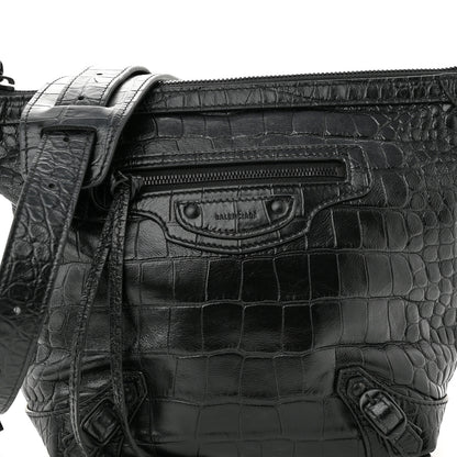 Balenciaga Extra Supple Calfskin Crocodile Embossed Neo Classic Hardware Hobo XS Black 7 of 9