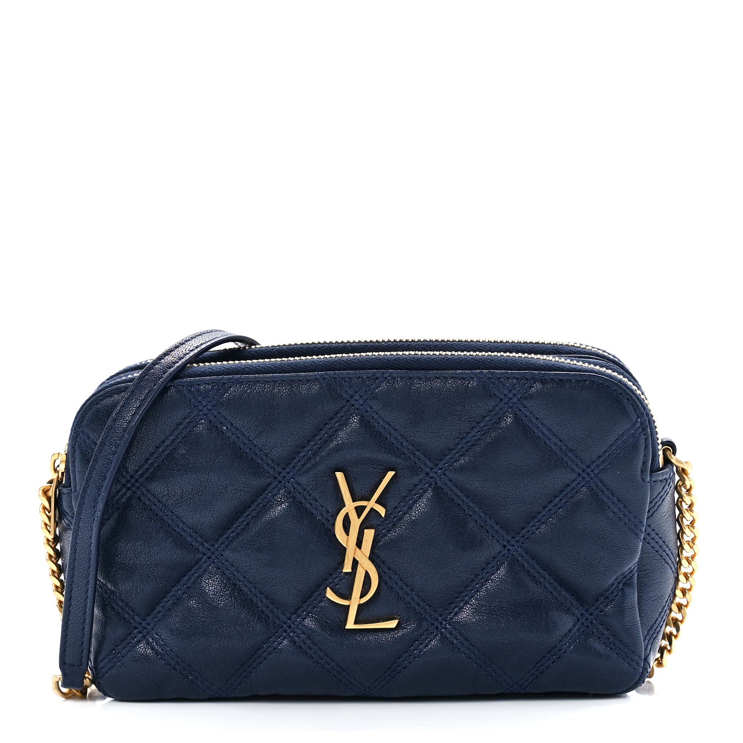 Saint Laurent Grained Lambskin Quilted Mini Becky Double Zip Bag Blue Charron 1 of 12