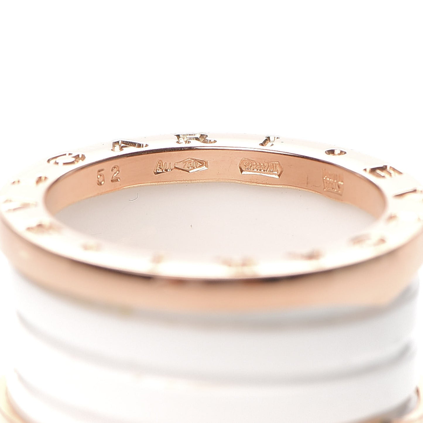 18K Rose Gold White Ceramic B.Zero1 Four-Band Ring 52 6