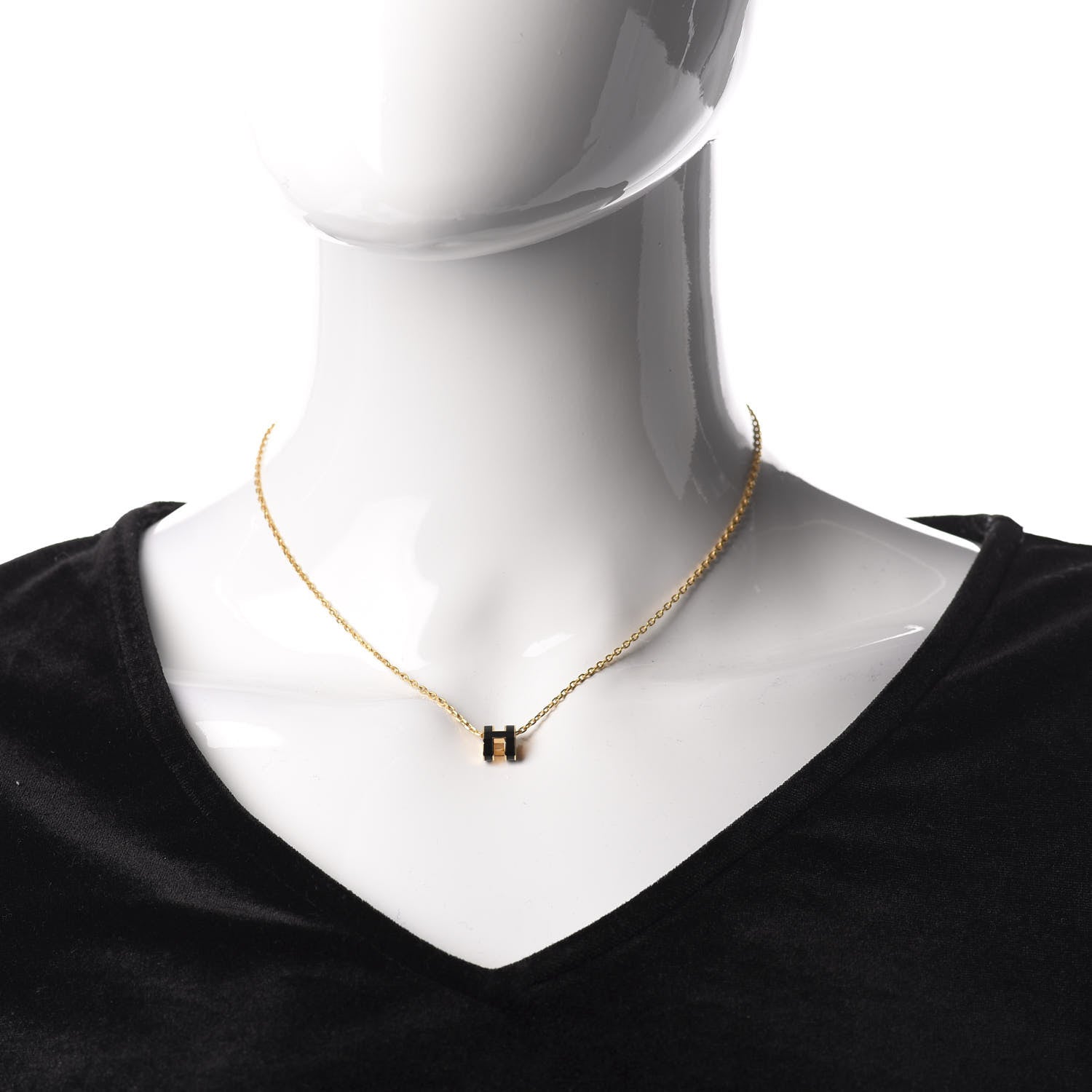 Hermes Lacquered Gold Pop H Pendant Necklace Black 2 of 7