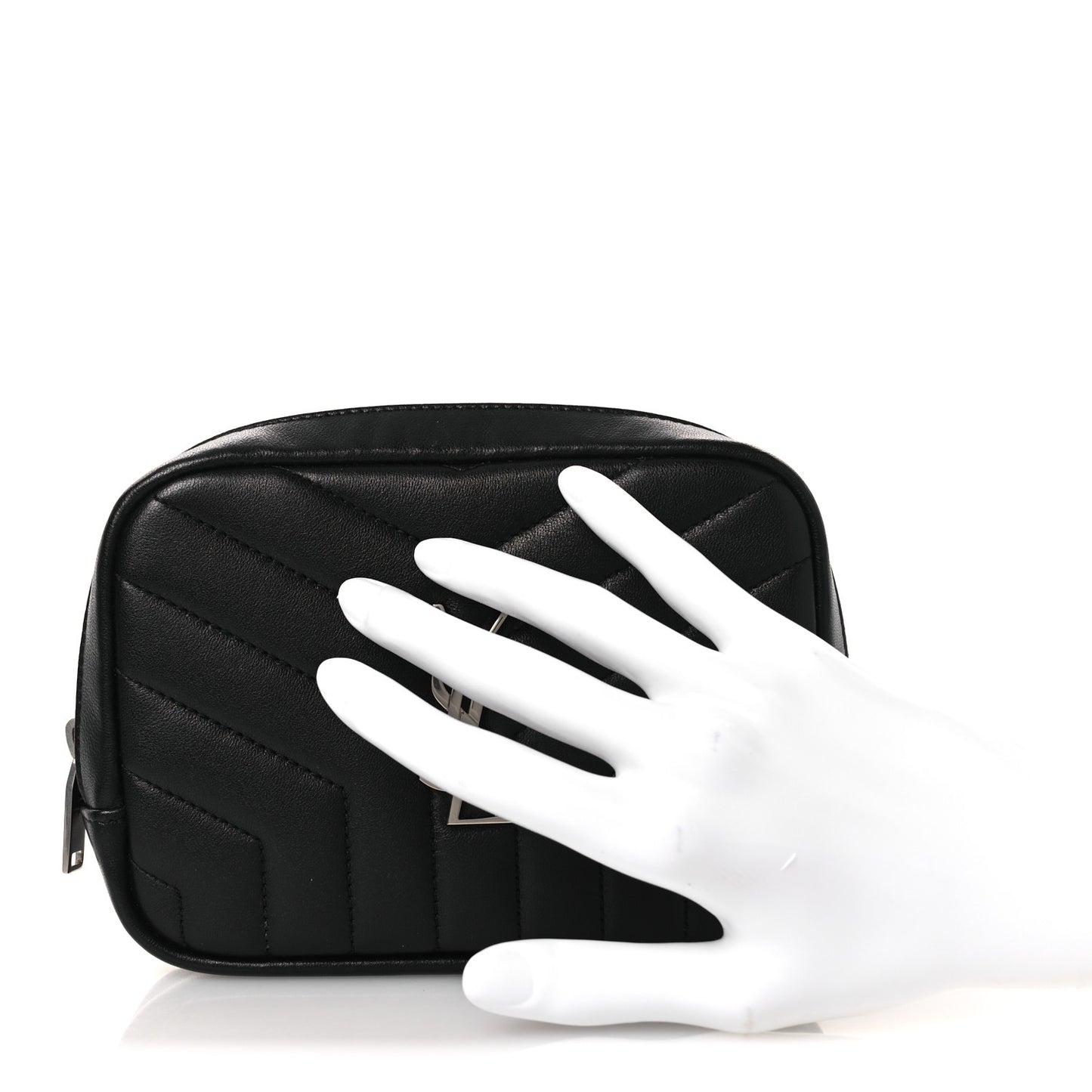 Lambskin Y Quilted Monogram Loulou Cosmetic Case Black