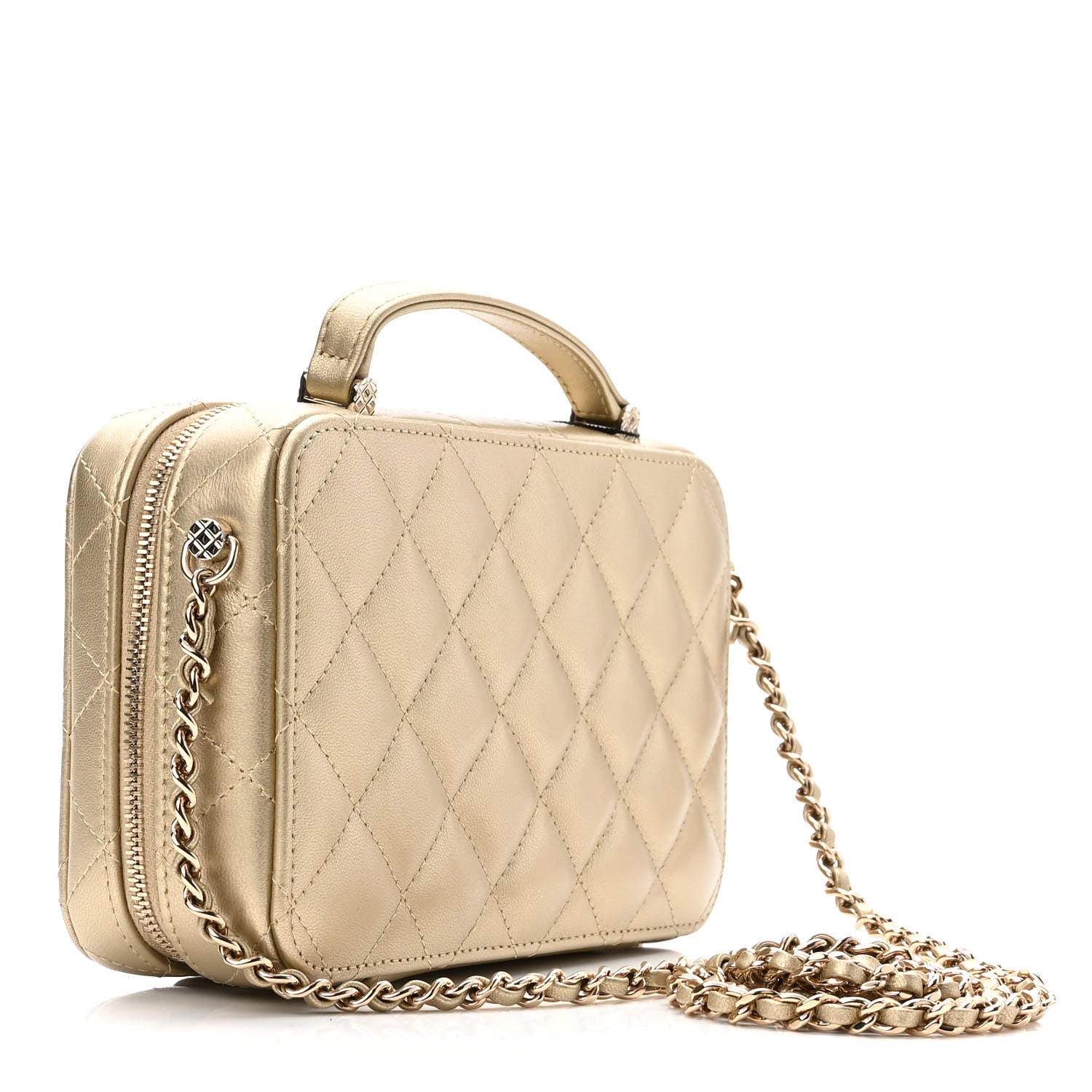 Chanel Metallic Lambskin Quilted Top Handle Vanity Case Gold 3 of 10