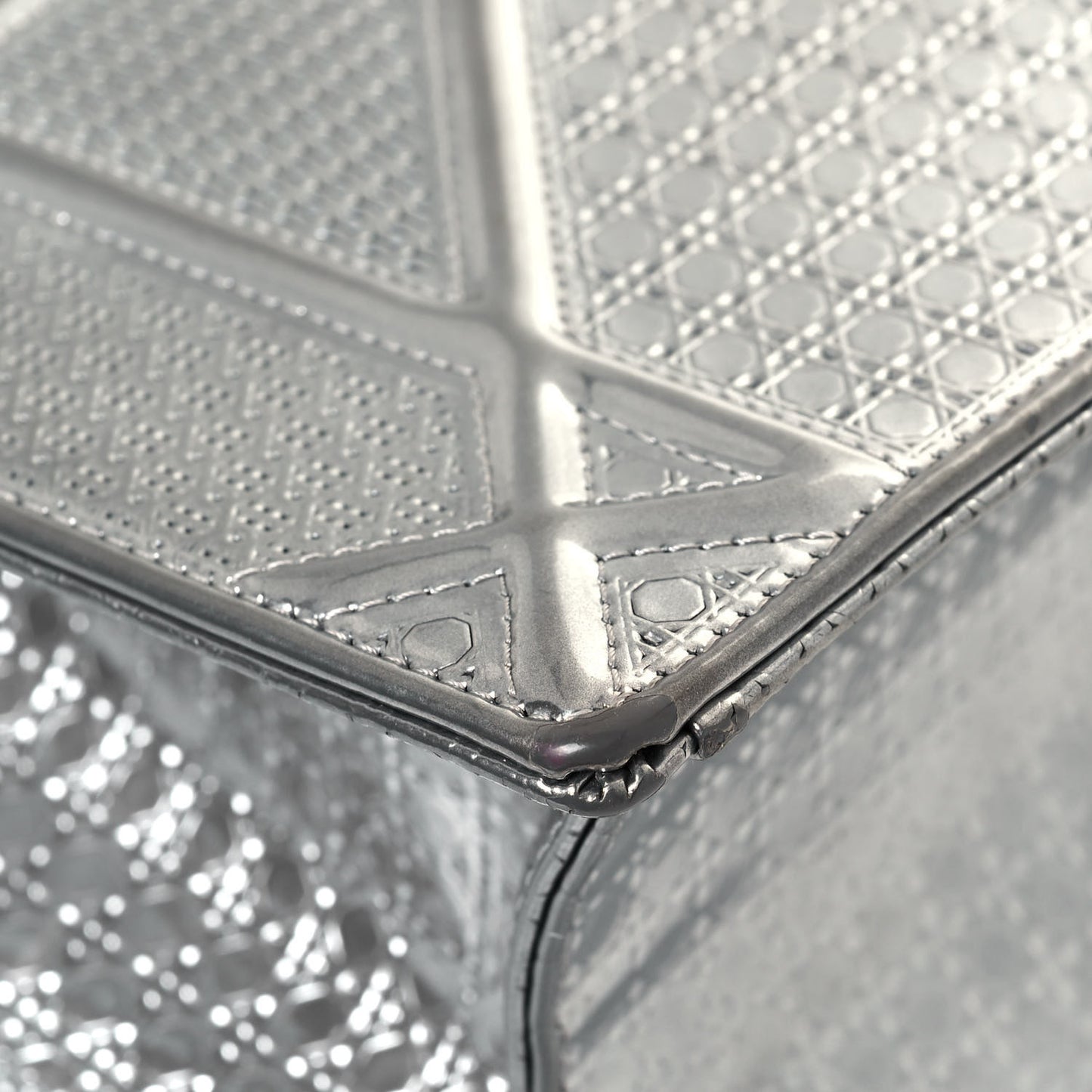 Metallic Patent Micro-Cannage Small Diorama Flap Bag Silver