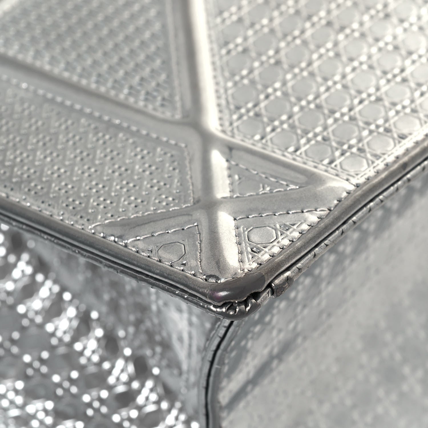 Christian Dior Metallic Patent Micro-Cannage Small Diorama Flap Bag Silver 7 of 18