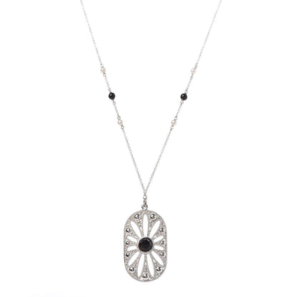 Tiffany Sterling Silver Black Onyx Pearl Ziegfeld Daisy Pendant Necklace 1 of 6