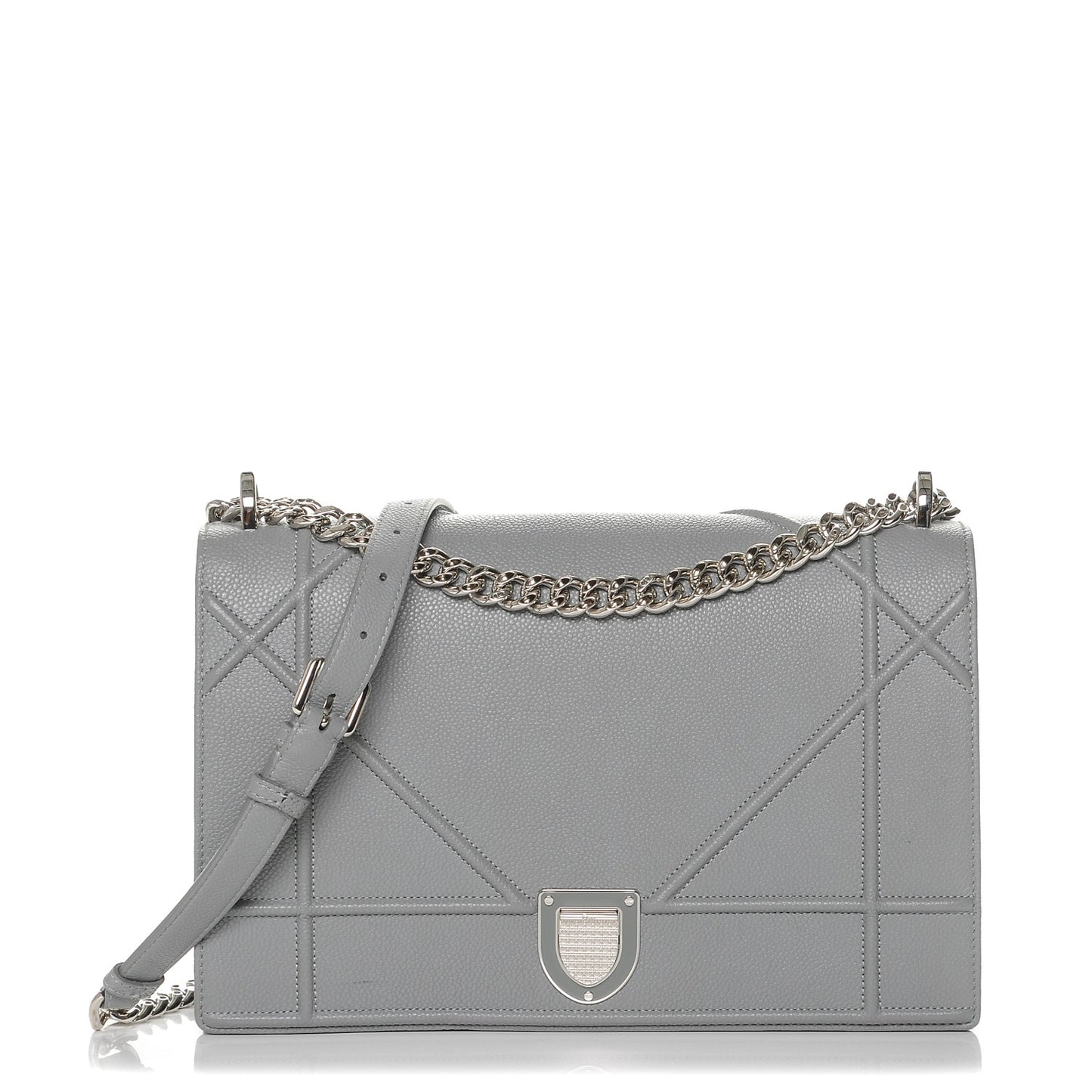 Grained Calfskin Large Diorama Flap Bag Grey