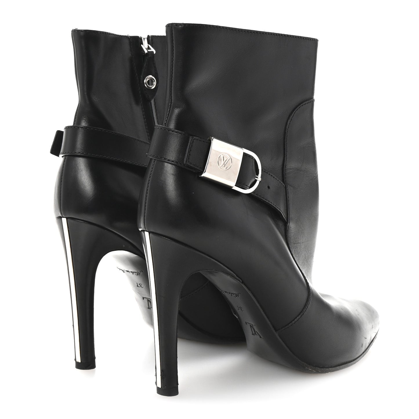 Calfskin Belted Lock Ankle Boots 37 Black