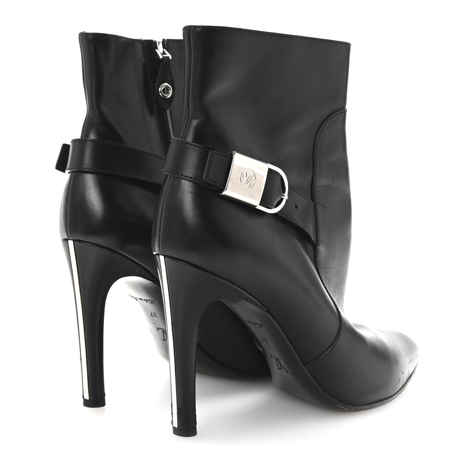 Louis Vuitton Calfskin Belted Lock Ankle Boots 37 Black 5 of 8