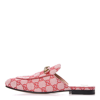Gucci Canvas GG Monogram Horsebit Womens Princetown Slippers 39 Gardenia Hibiscus Red 1 of 9