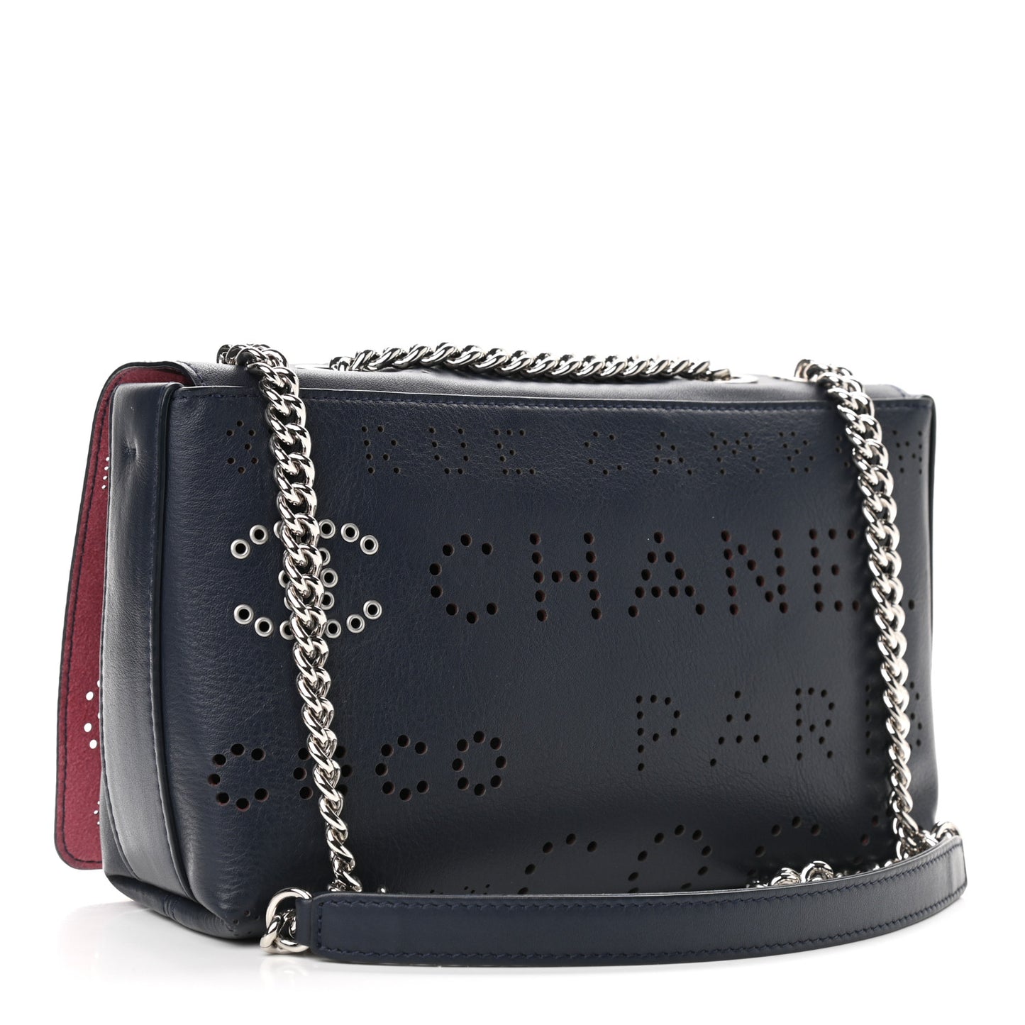 Calfskin Tweed Eyelet Flap Bag Navy