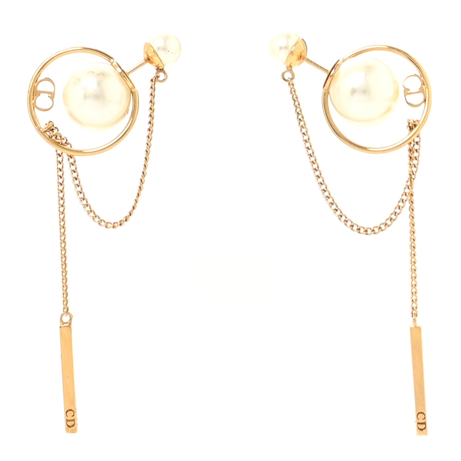 Christian Dior Pearl Tribales Dangle Chain Earrings Gold 1 of 5