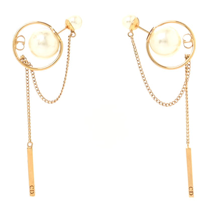 Christian Dior Pearl Tribales Dangle Chain Earrings Gold 1 of 5