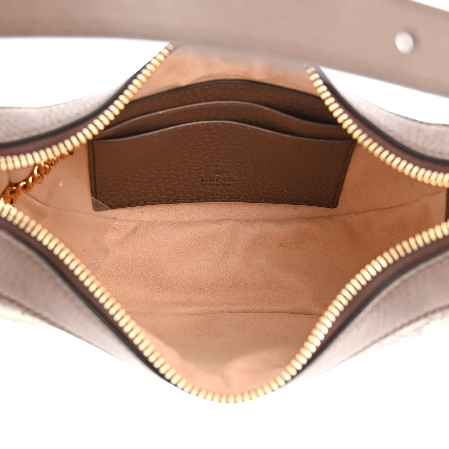 GG Supreme Monogram Textured Calfskin Web Mini Ophidia Half Moon Hobo Beige Ebony New Acero