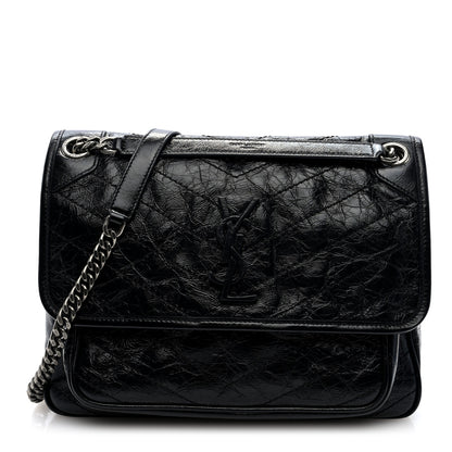 Saint Laurent Crinkled Calfskin Matelasse Monogram Medium Niki Chain Satchel Black 1 of 9