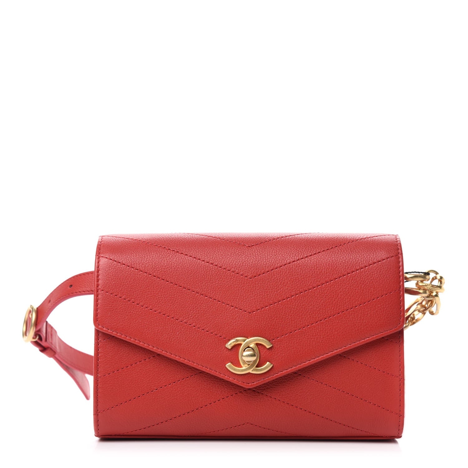 Chanel Calfskin Chevron Stitched Coco Waist Bag Red 1 of 10