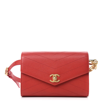 Chanel Calfskin Chevron Stitched Coco Waist Bag Red 1 of 10