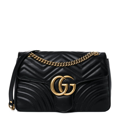 Gucci Calfskin Matelasse Medium GG Marmont Shoulder Bag Black 1 of 21