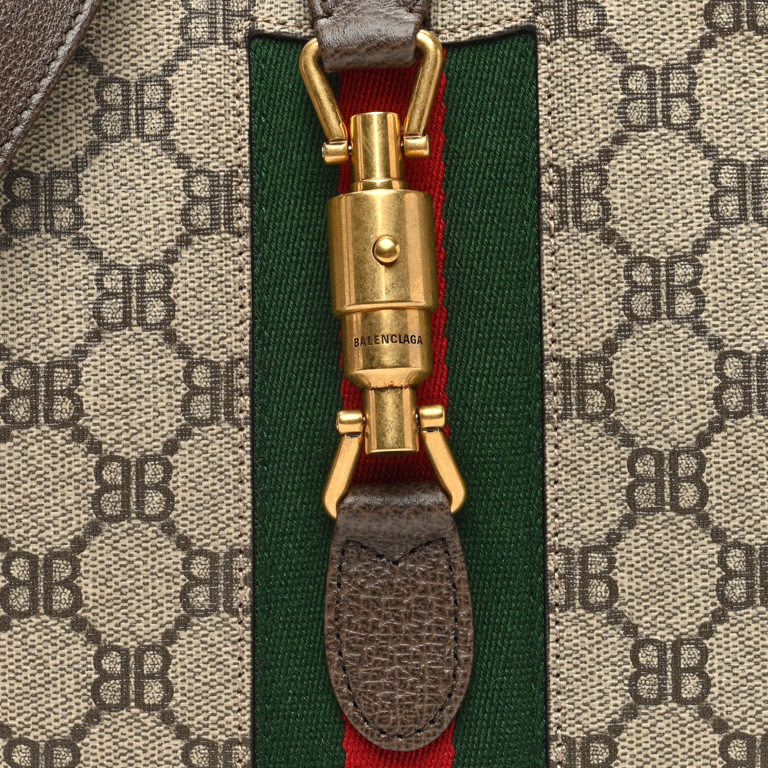 Gucci X BALENCIAGA BB Supreme Monogram Calfskin Web Small Jackie 1961 Hobo Beige Ebony 7 of 9