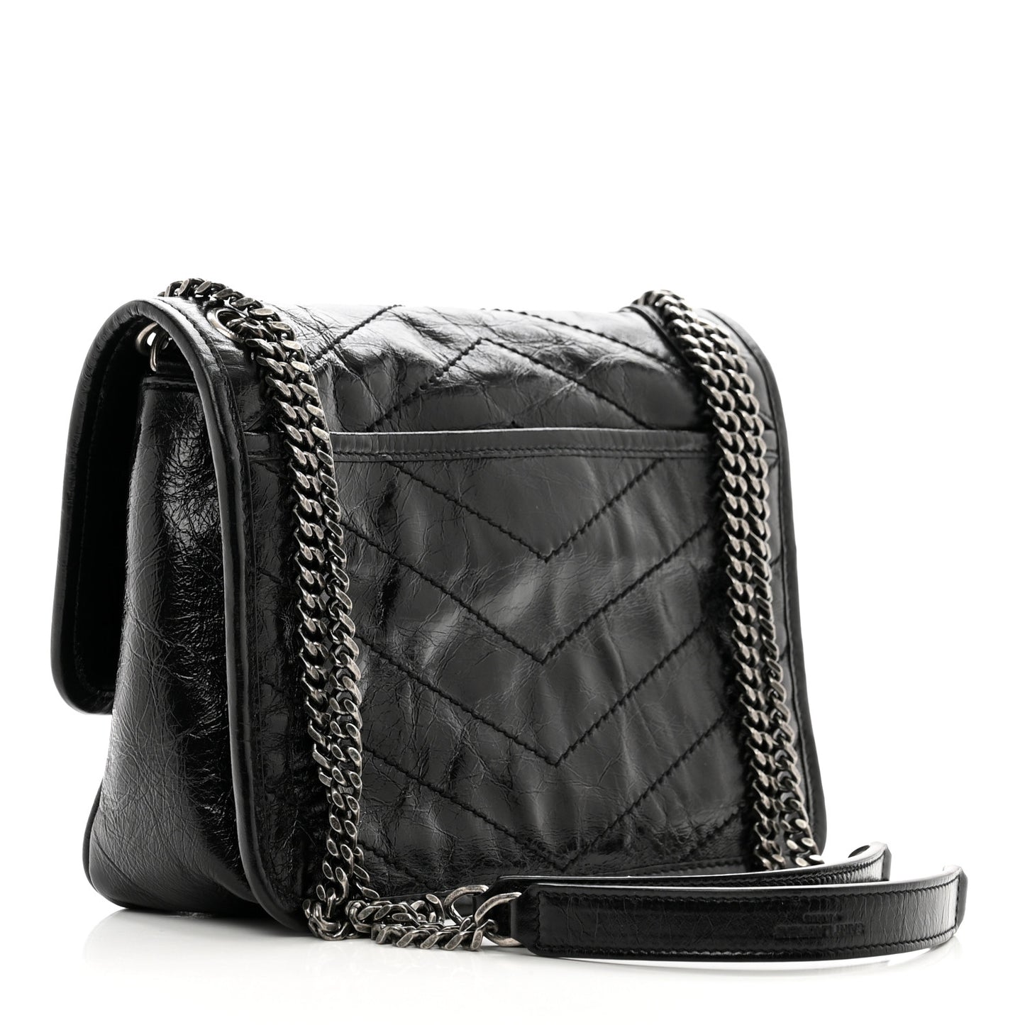 Crinkled Calfskin Matelasse Monogram Baby Niki Chain Satchel Black