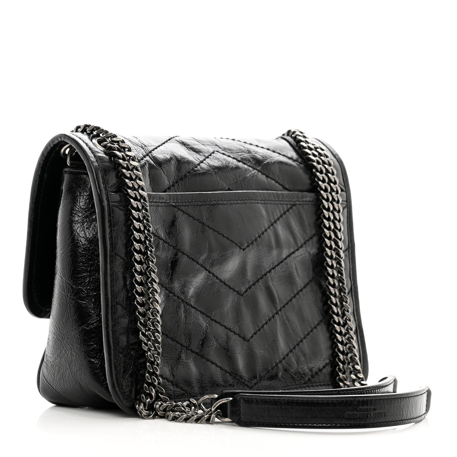 Saint Laurent Crinkled Calfskin Matelasse Monogram Baby Niki Chain Satchel Black 3 of 10