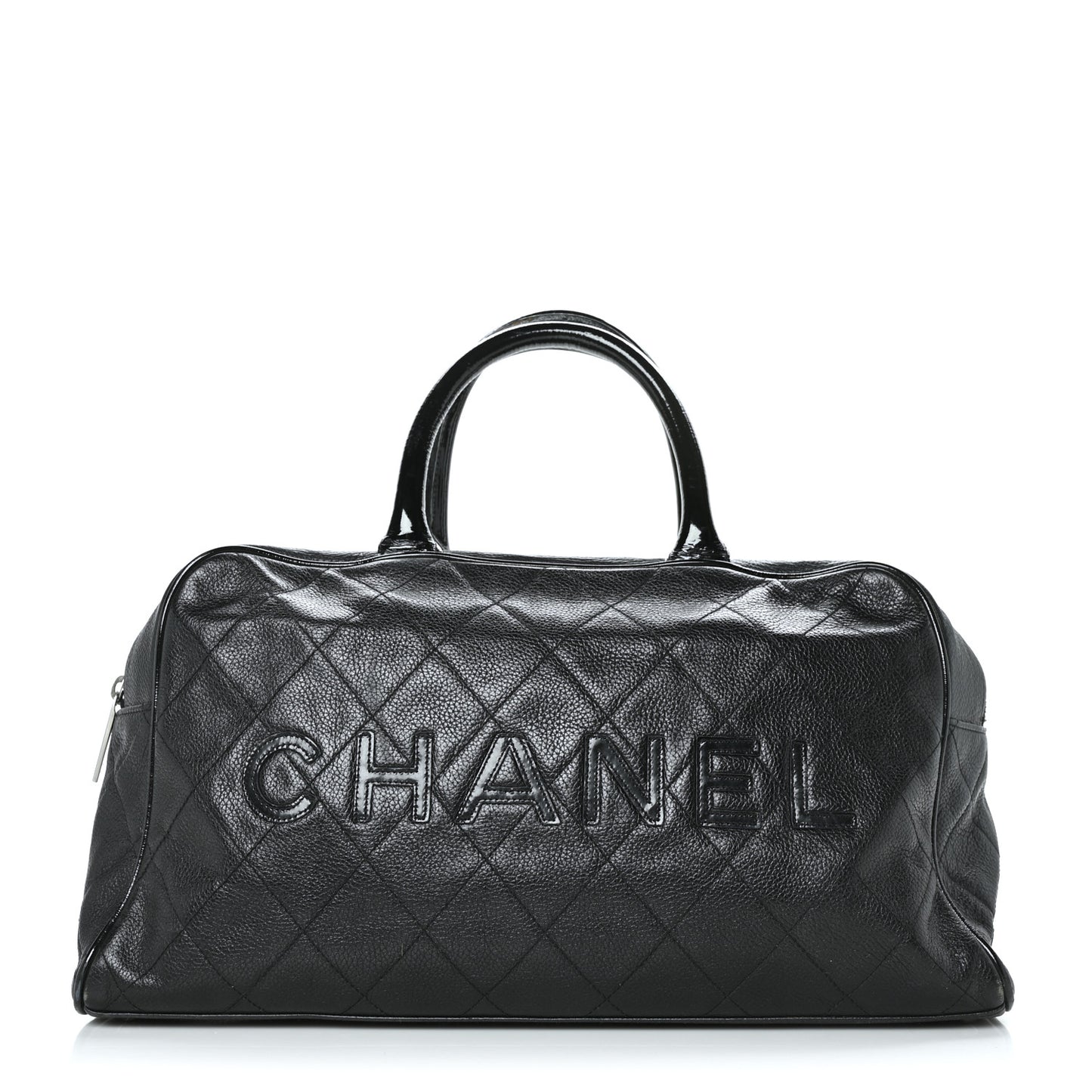 Calfskin Patent Quilted Bowler Black