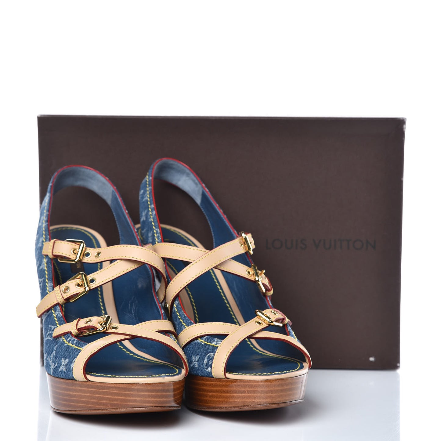Denim Monogram Alyssa Wedges 41 Blue