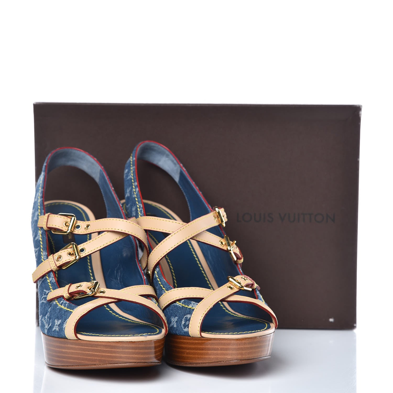 Louis Vuitton Denim Monogram Alyssa Wedges 41 Blue 11 of 11