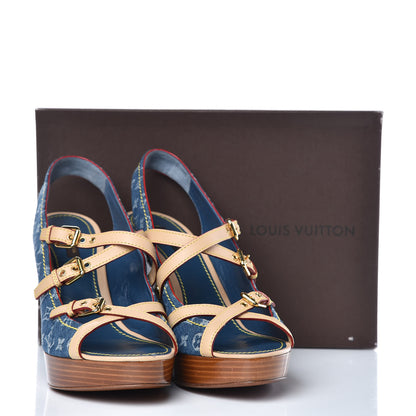 Louis Vuitton Denim Monogram Alyssa Wedges 41 Blue 11 of 11
