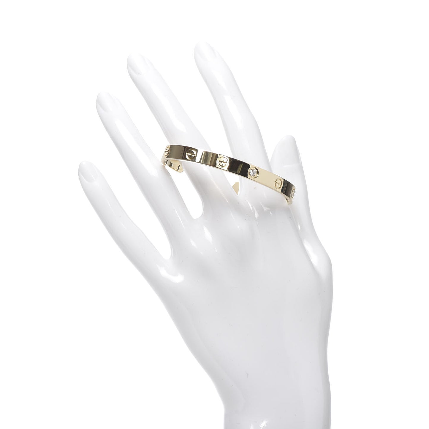 18K Yellow Gold 1 Diamond LOVE Cuff Bracelet 17