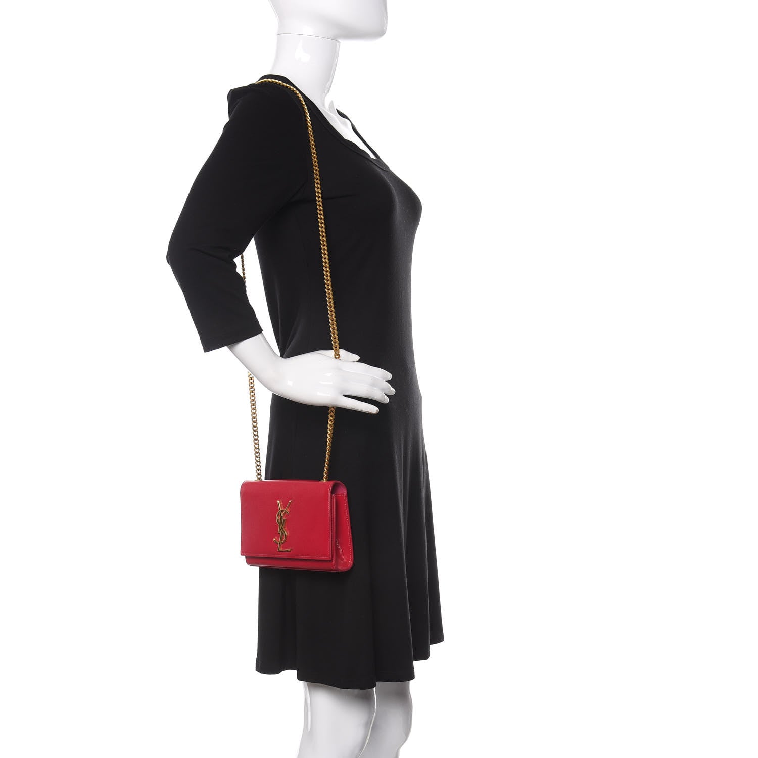 Saint Laurent Grain De Poudre Small Classic Monogram Kate Satchel Lipstick Fuchsia 2 of 10