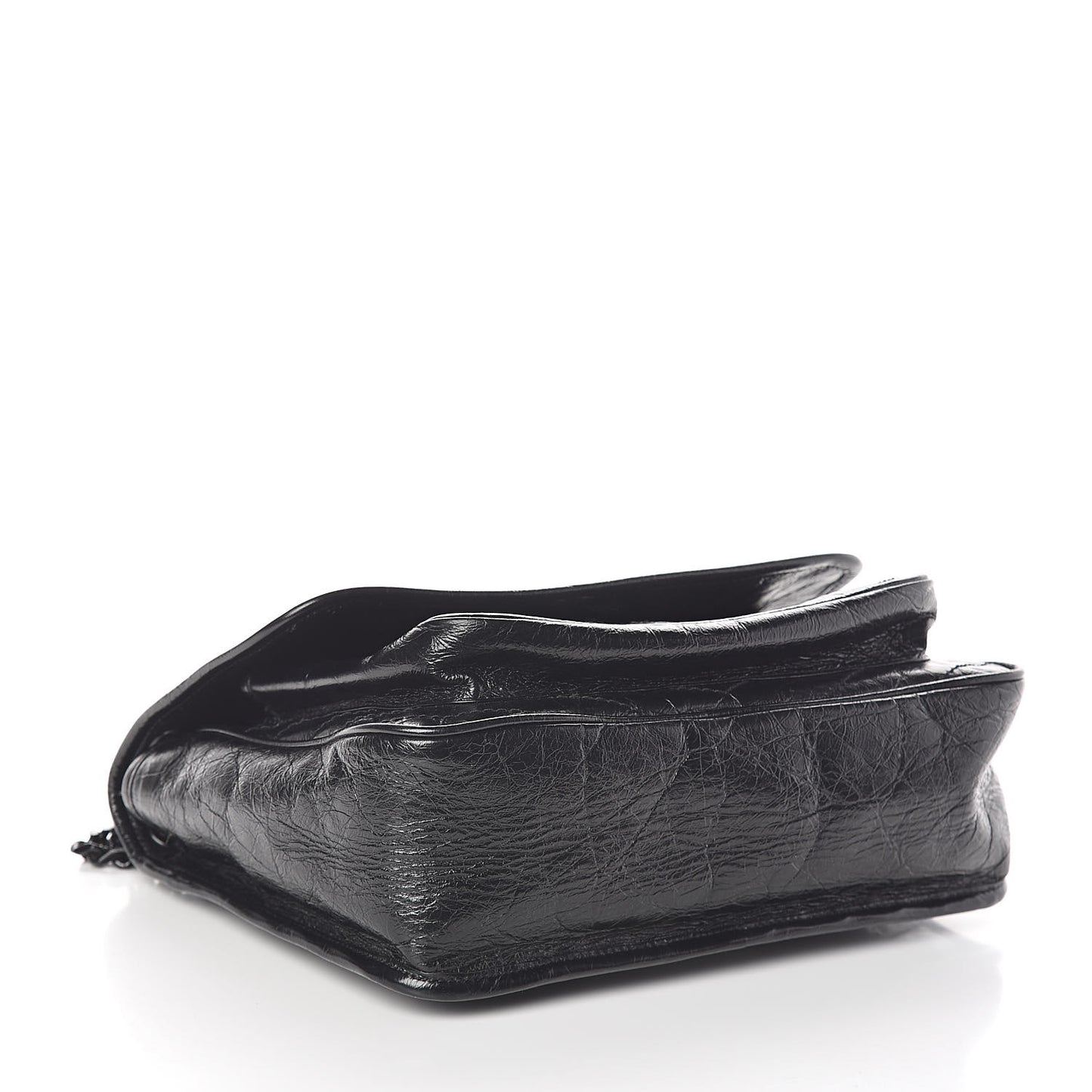 Crinkled Calfskin Matelasse Monogram Medium Niki Chain Satchel Black