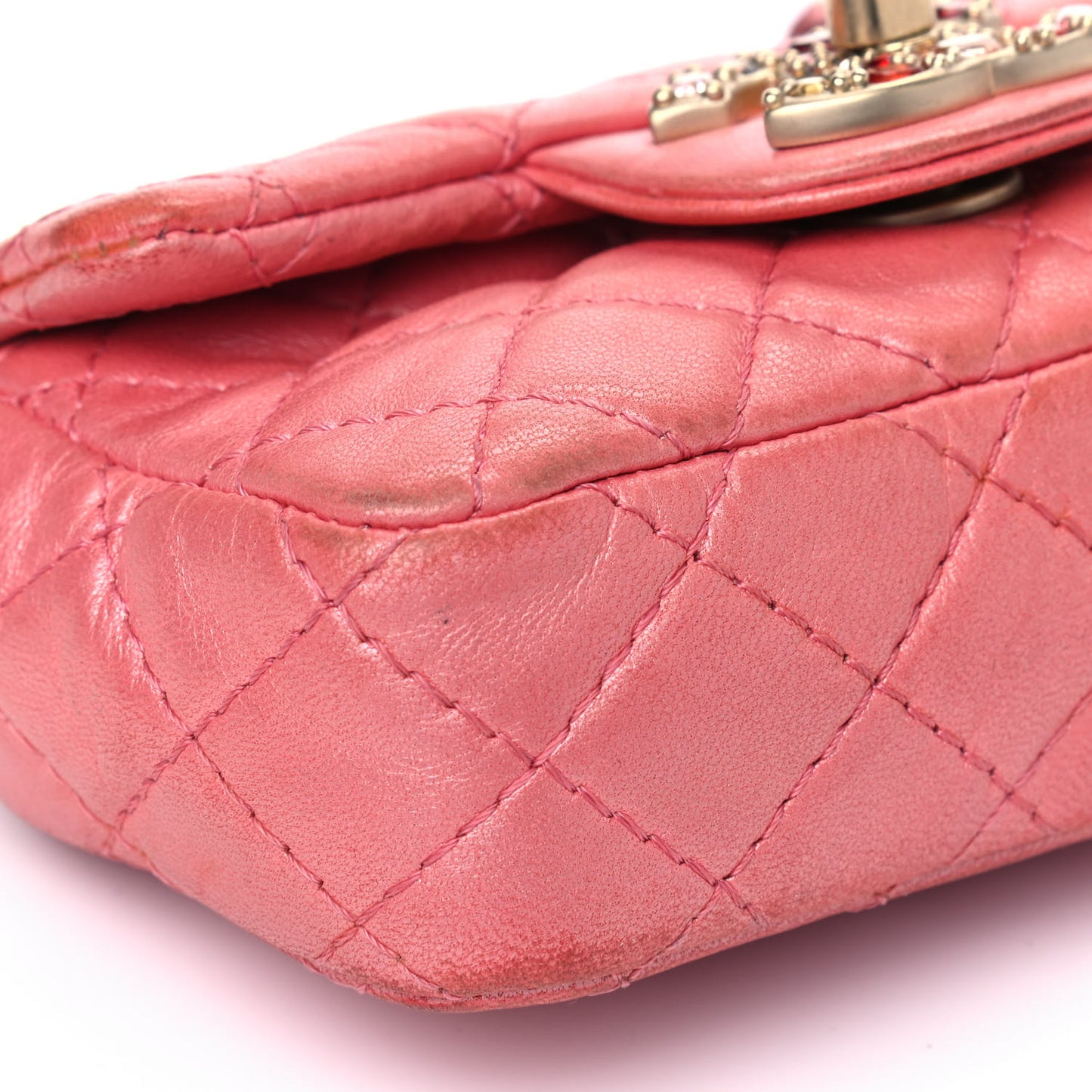 Iridescent Lambskin Quilted Precious Jewel Extra Mini Flap Pink