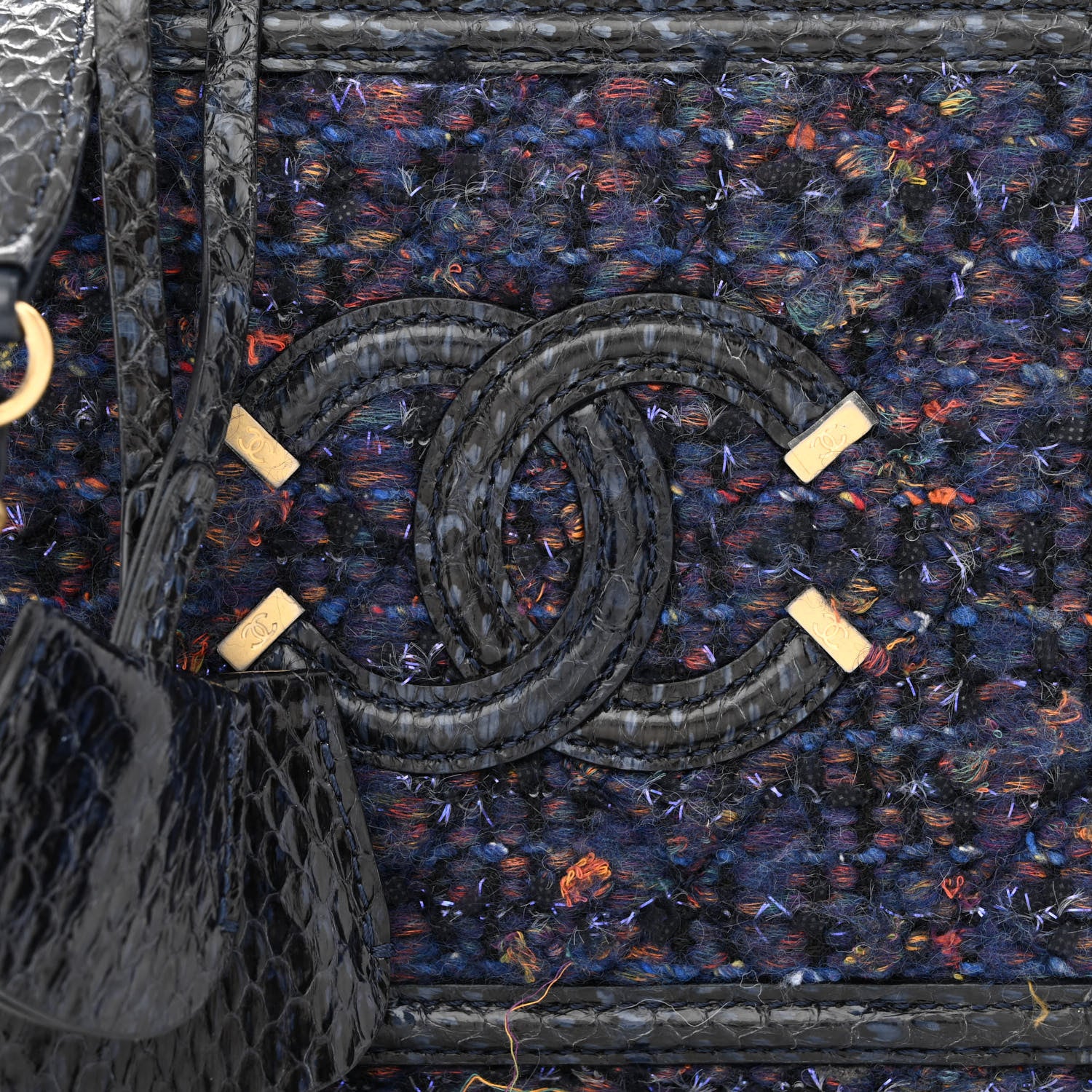 Chanel Tweed Snakeskin Quilted Small CC Filigree Vanity Case Navy Multicolor 8 of 11