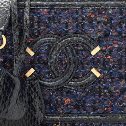Chanel Tweed Snakeskin Quilted Small CC Filigree Vanity Case Navy Multicolor 8 of 11