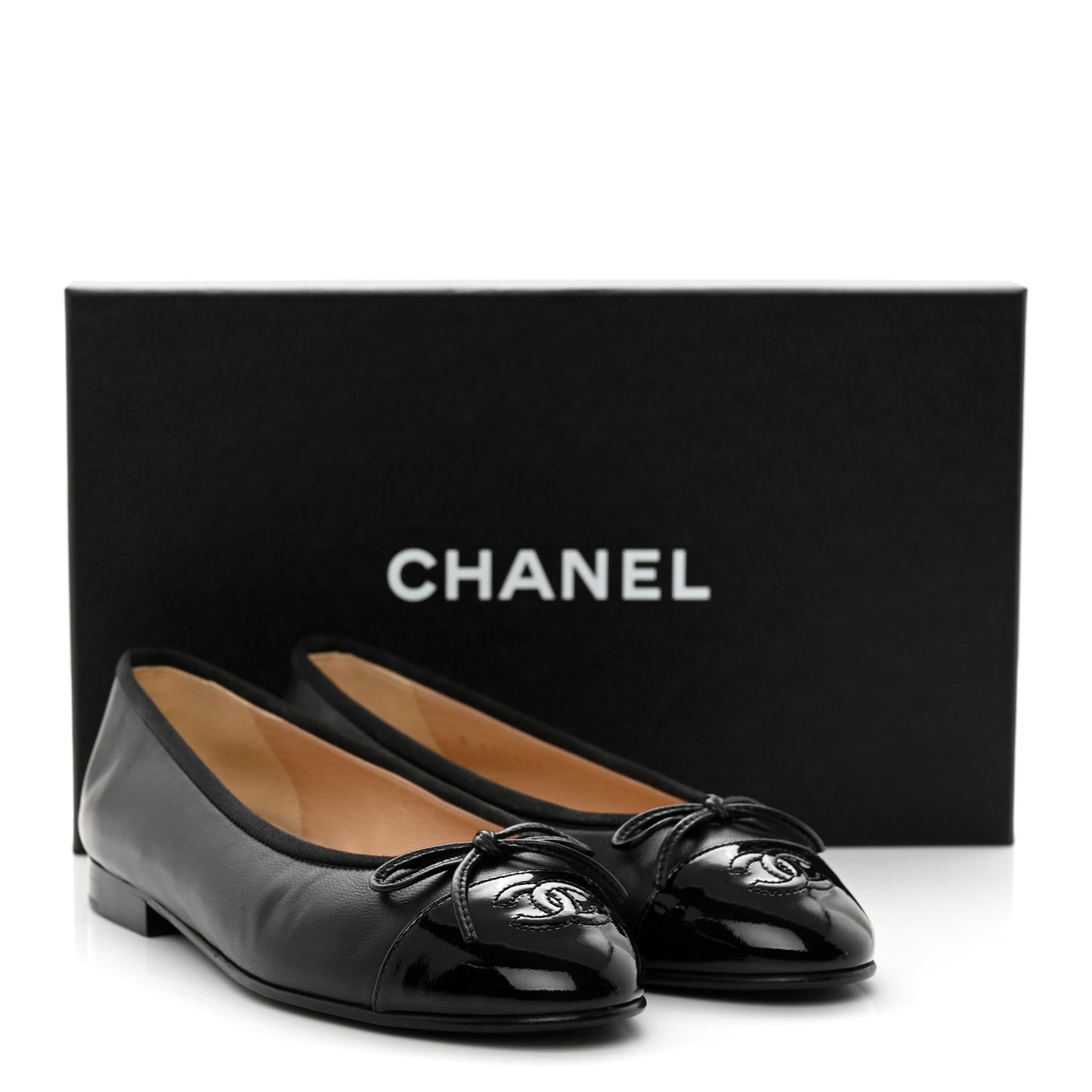 Lambskin Patent Cap Toe Ballerina Flats 37.5 Black