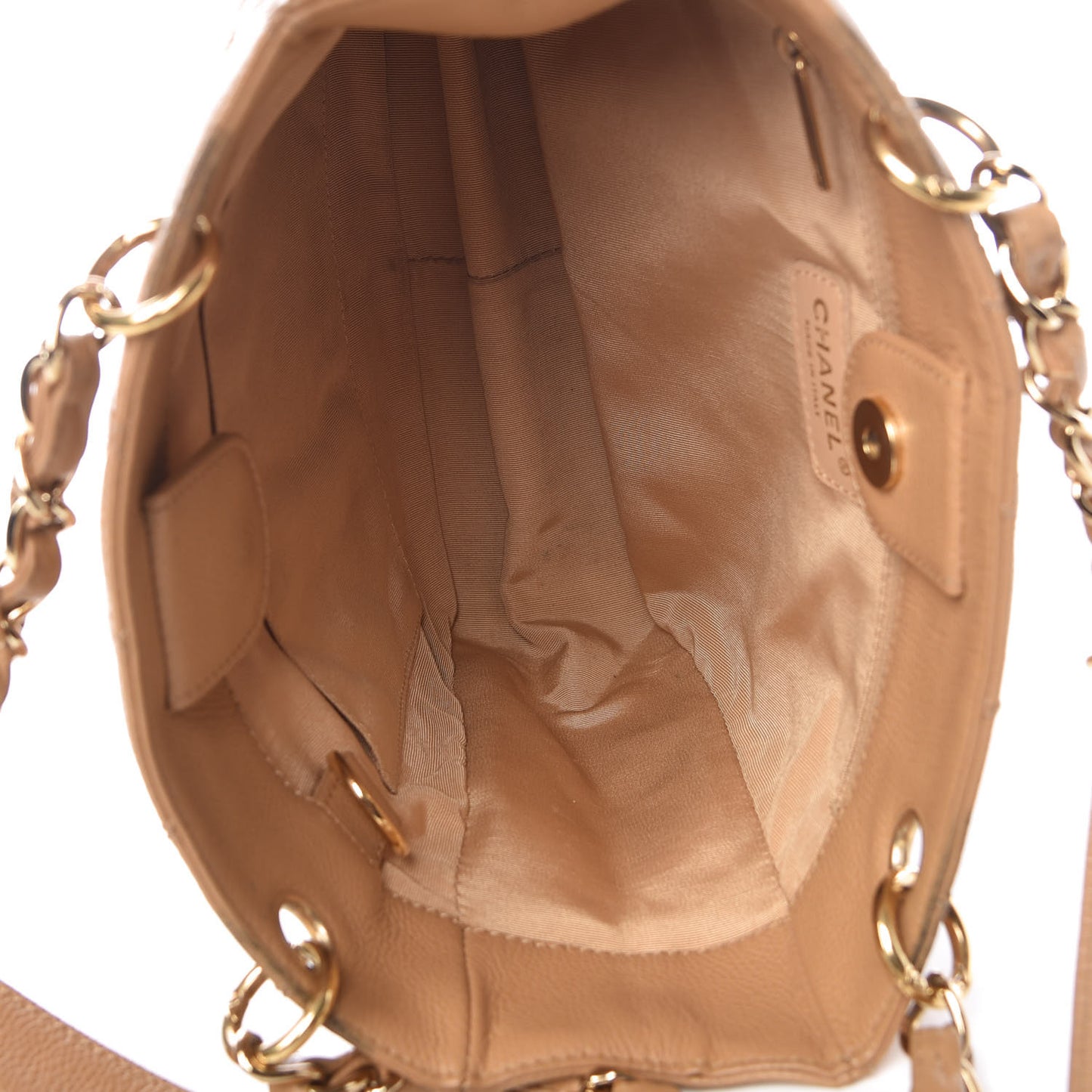 Caviar Quilted Petit Shopping Tote PST Dark Beige