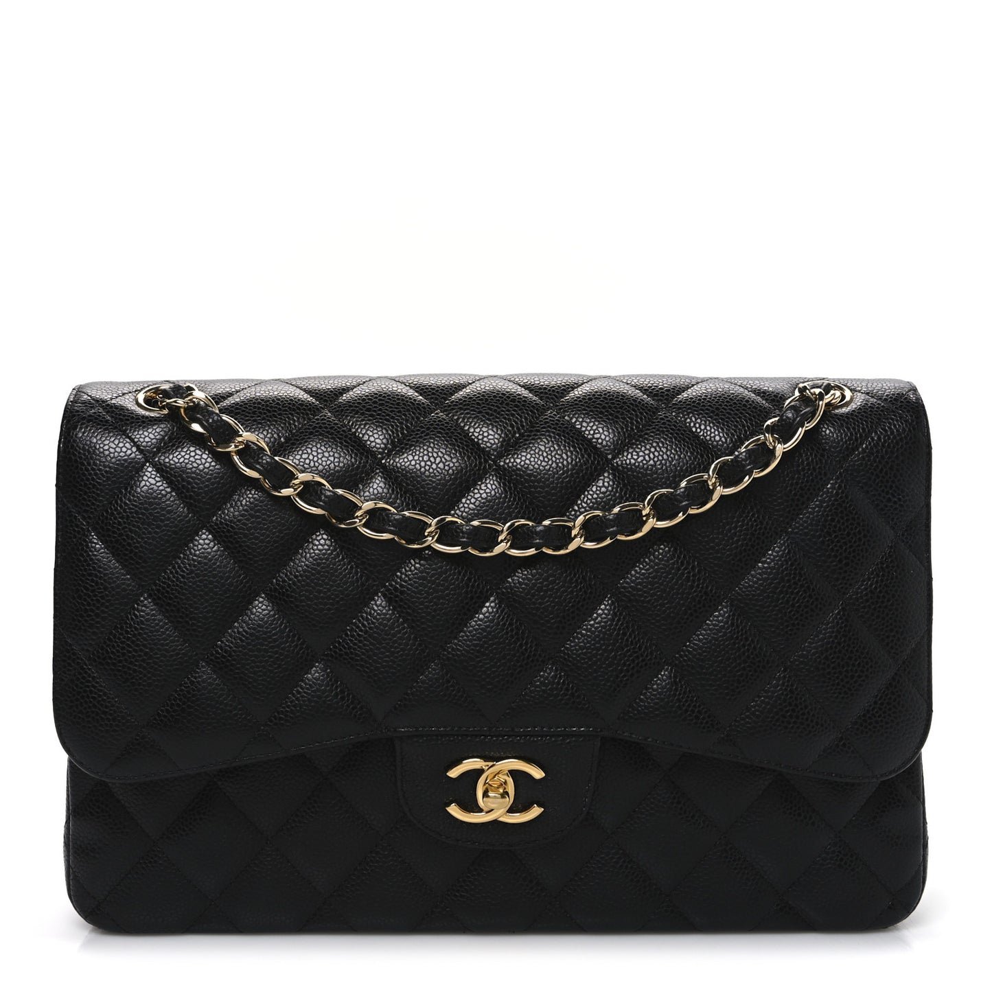Caviar Quilted Jumbo Double Flap Black
