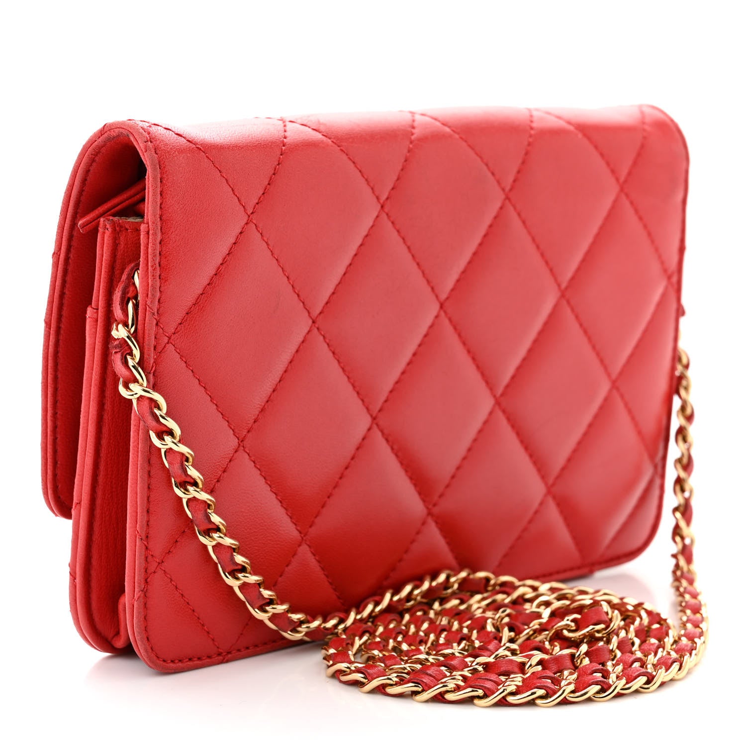 Chanel Lambskin Quilted Golden Class Wallet on Chain WOC Red 3 of 14