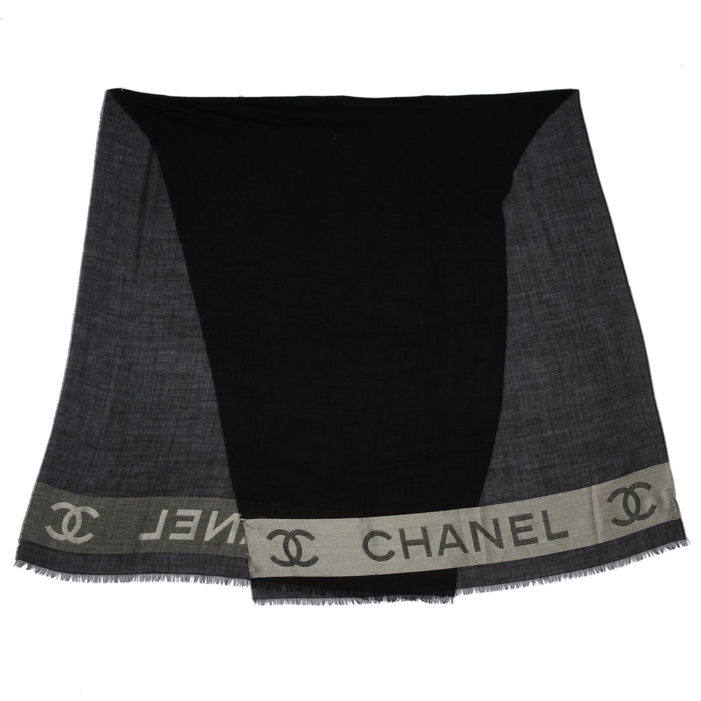 Cashmere Wool Silk CC Logo Scarf Black