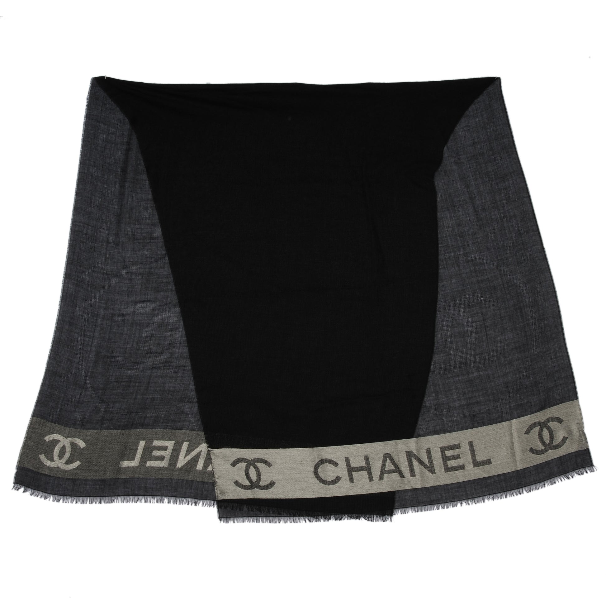 Chanel Cashmere Wool Silk CC Logo Scarf Black 1 of 5