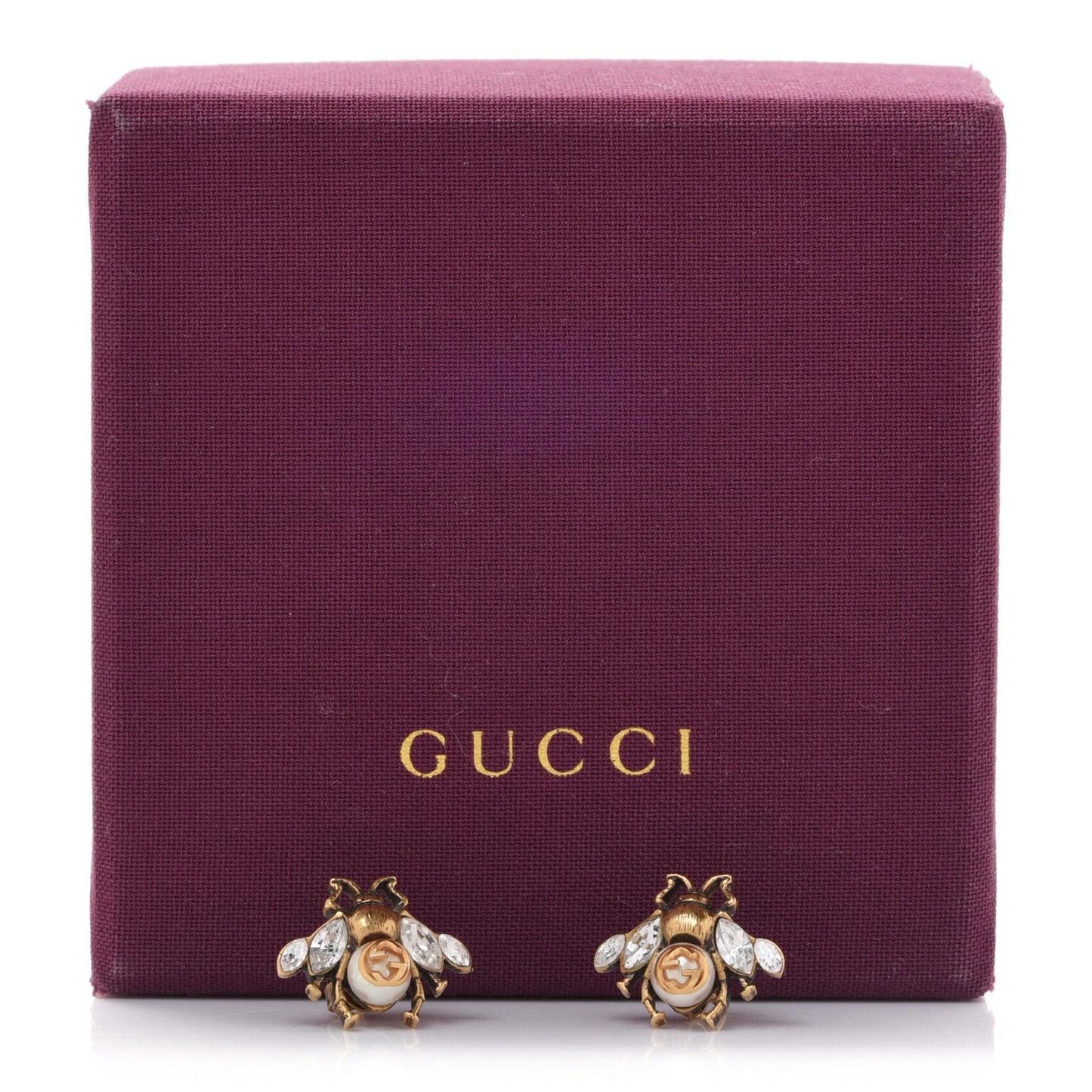 Crystal Pearl GG Bee Earrings Gold